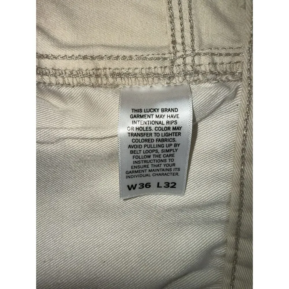 Lucky Brand Canvas Cargo Pants Men Size 36x32 Beige Y2K Skate